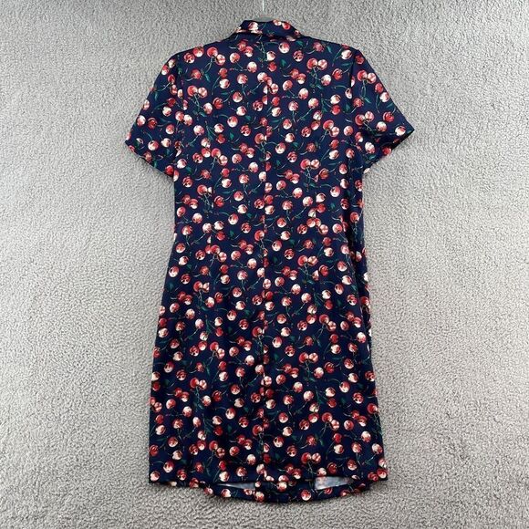 J. Peterman Dress Retro Cherry Print Button Front Collared Pockets NWOT Medium - Picture 2 of 13